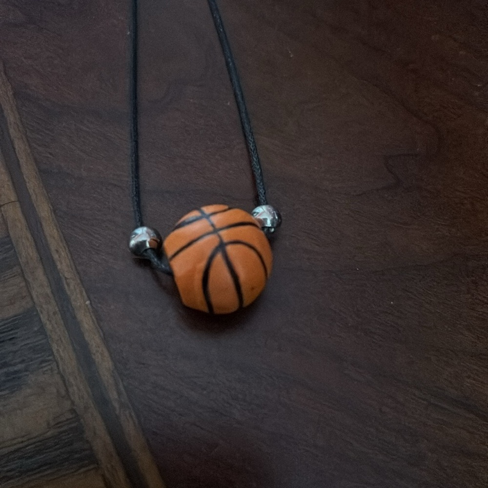 Basketball Pendant Necklace on black rope